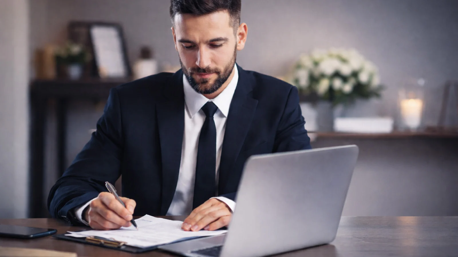 Plateforme pompes funèbres Certinfi avec gestion de dossier en contexte professionnel